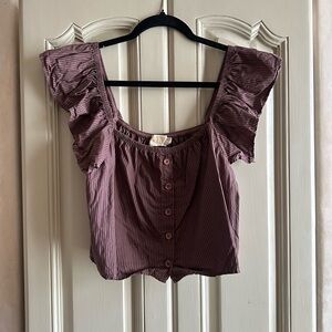 NATION LTD Striped Ruffle Crop Top